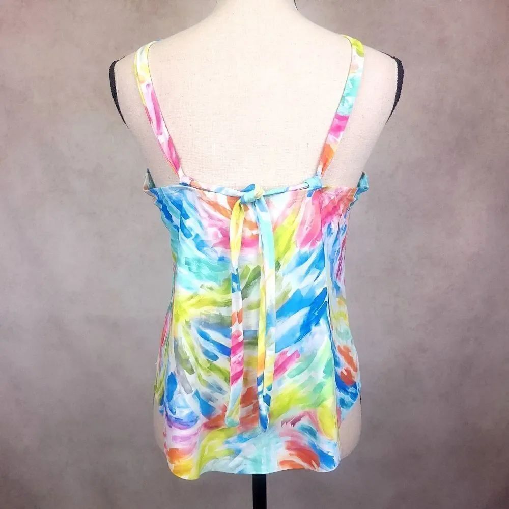 Time and Tru Multicolor Abstract Print High Neck Tankini Size 10/12 - Picture 3 of 5